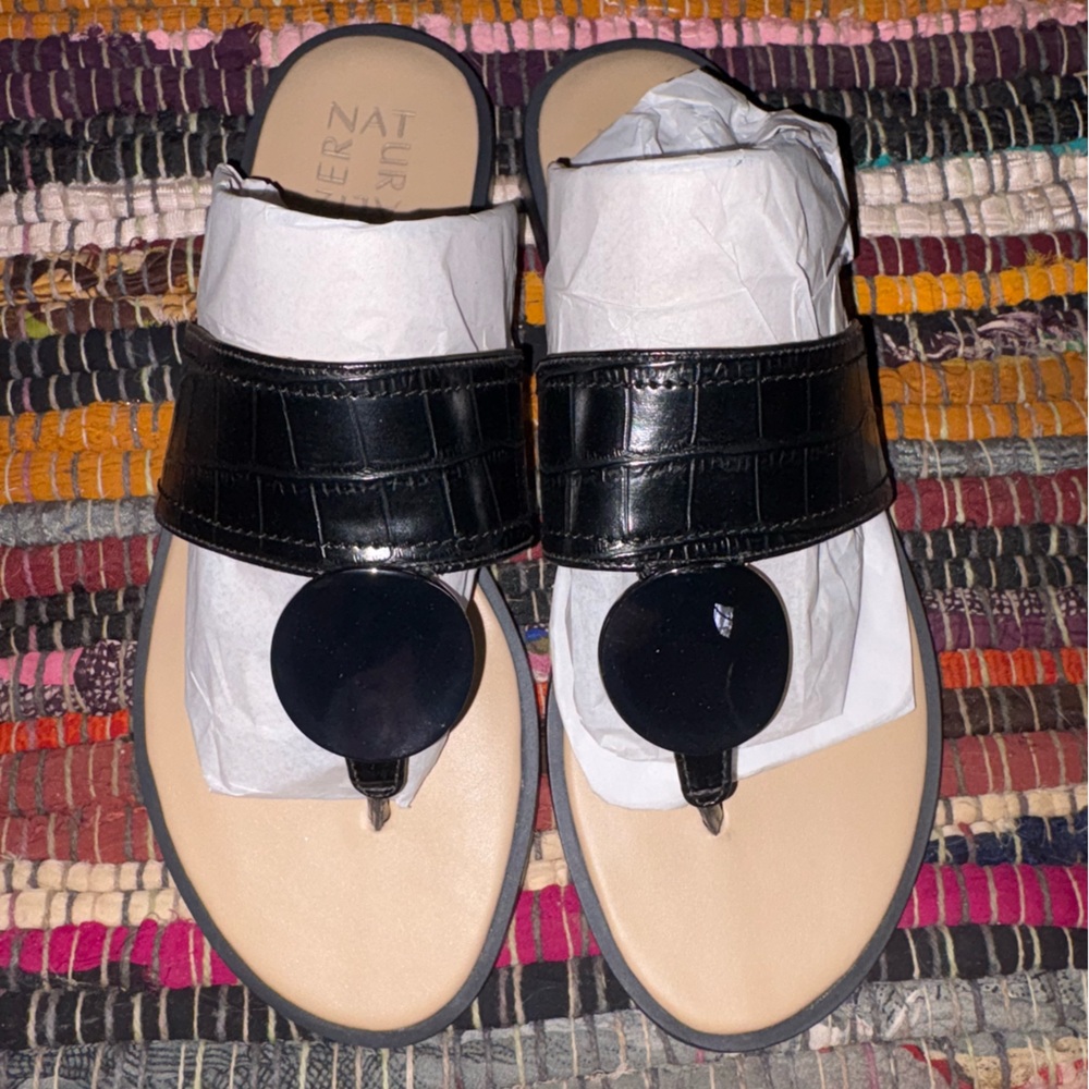 Naturalizer Franki Black Crocodile Sandals